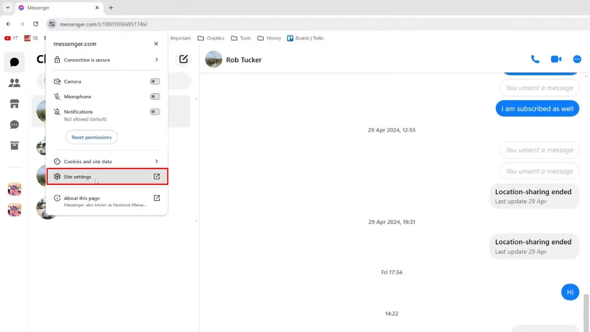 Chọn Site Settings trong menu