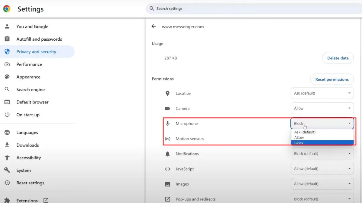 Bật quyền truy cập Microphone