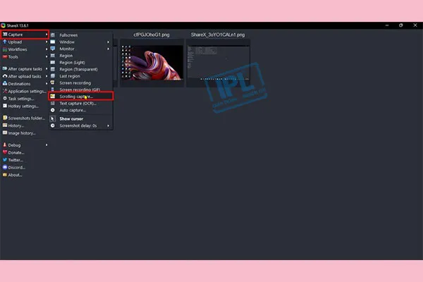 Chọn Scrolling Capture trong ShareX