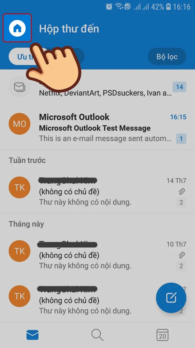 Mở menu cài đặt Outlook trên điện thoại