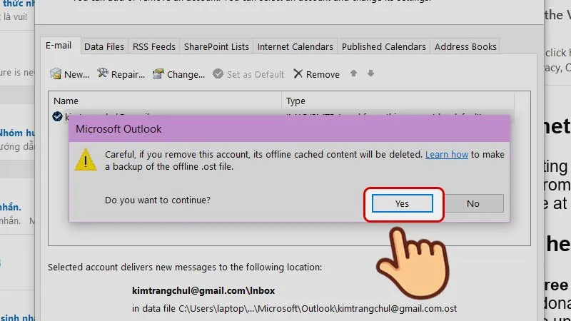 Xác nhận đăng xuất tài khoản Outlook