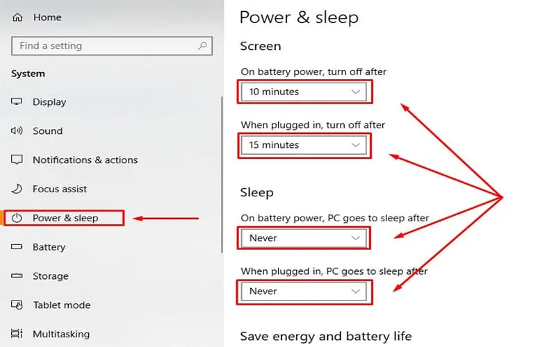 Tại đây cài đặt thời gian sáng của màn máy tính