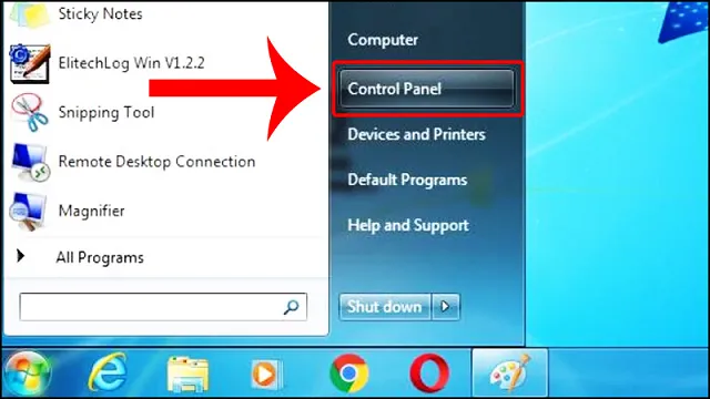 Mở Control Panel từ Start Menu Windows 7
