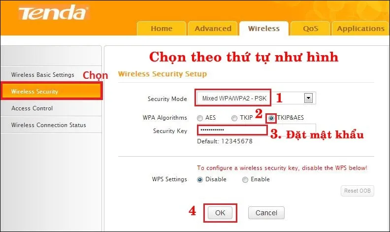 Cấu hình bảo mật WiFi Tenda