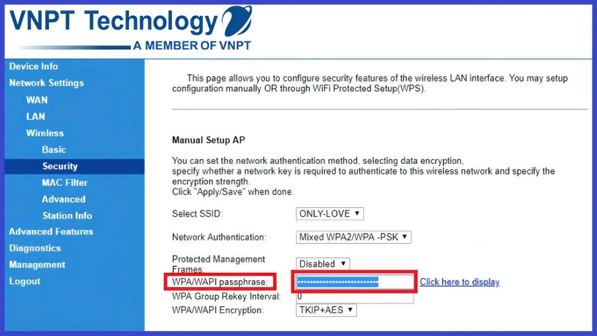 Lưu cài đặt mật khẩu mới