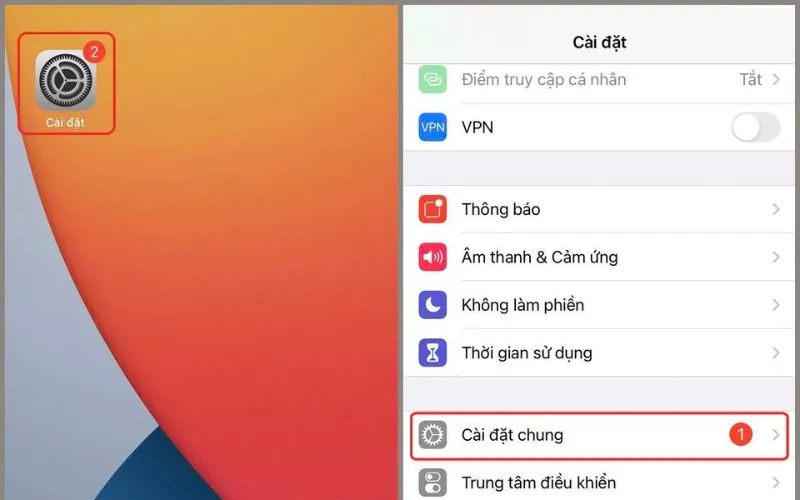 Mở Cài đặt rồi chọn mục Cài đặt chung