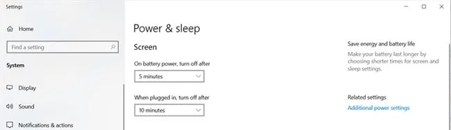 Cấu hình chế độ Sleep và Power trong Windows 10