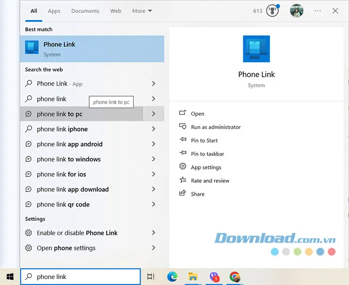 Tìm kiếm ứng dụng Phone Link trên Windows 11