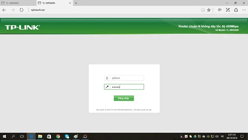 Giao diện đăng nhập modem TP-Link