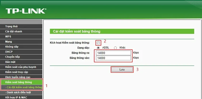 Cấu hình băng thông tổng
