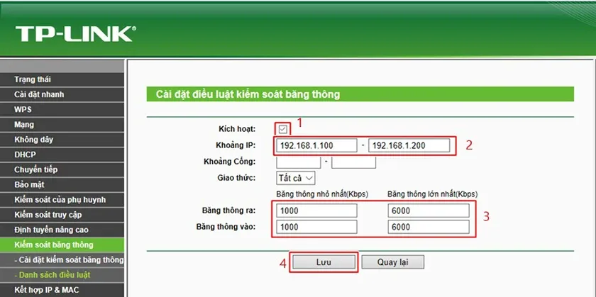 Thêm quy tắc giới hạn băng thông