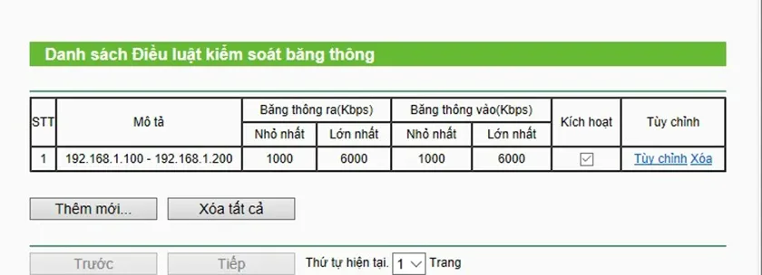 Lưu cấu hình băng thông