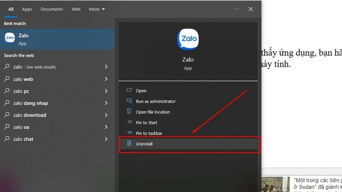 Tìm kiếm và gỡ Zalo nhanh chóng