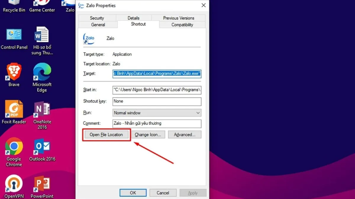 Mở thư mục cài đặt Zalo