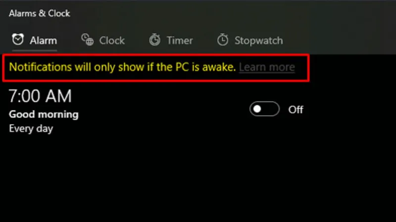 Lưu ý quan trọng về trạng thái nguồn khi cài báo thức trên máy tính