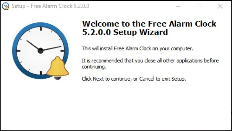 Giao diện trực quan của phần mềm Free Alarm Clock sau khi cài đặt