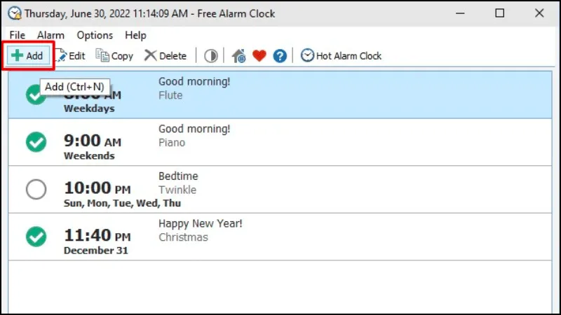 Thêm một lịch trình báo thức chuyên sâu hơn