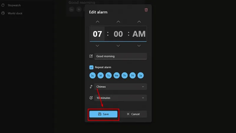 Nhấn Save để hoàn tất quá trình cài đặt trên Windows 11