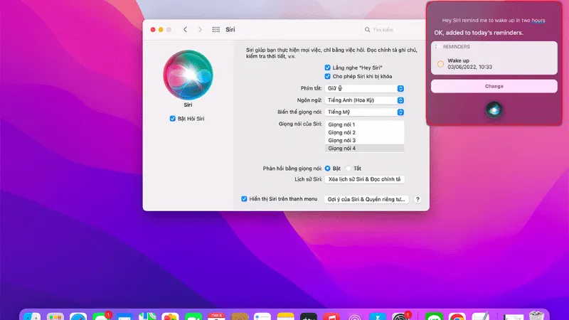 Siri phản hồi lại sau khi đã thiết lập báo thức thành công