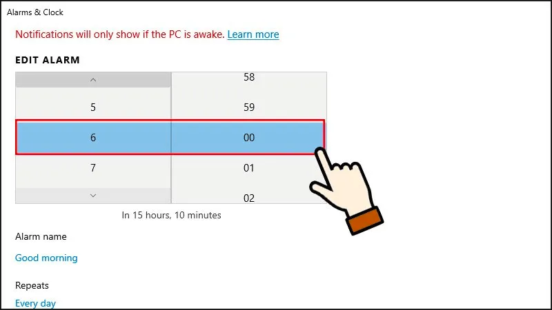 Các tùy chọn mở rộng cho báo thức trên Windows 10