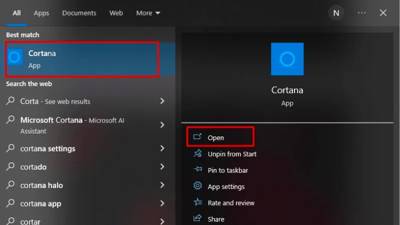Mở ứng dụng trợ lý ảo Cortana trên Windows 10