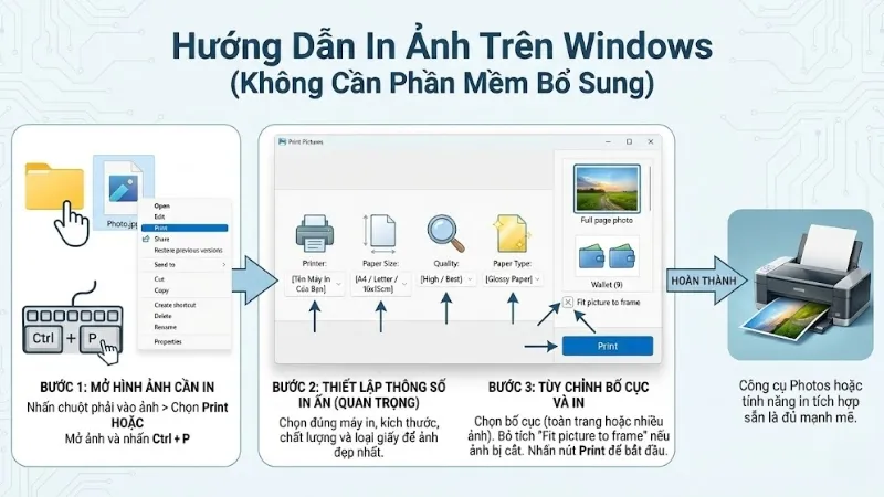 Giao diện in ảnh trên Windows với các tùy chọn chi tiết
