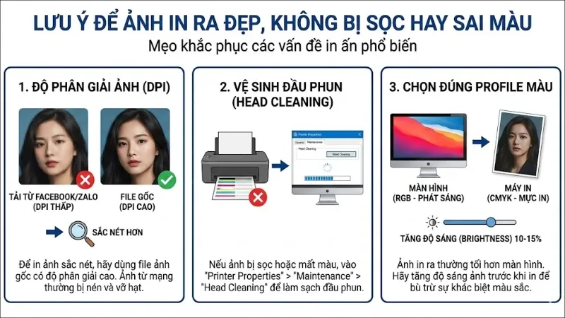 Chức năng Head Cleaning giúp khắc phục ảnh bị sọc