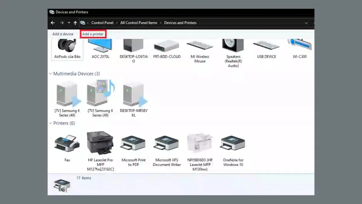 Kiểm tra kết nối giữa máy tính và máy in trong Settings