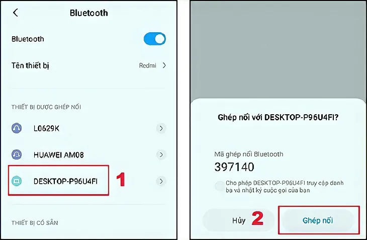 Xác nhận mã ghép nối Bluetooth