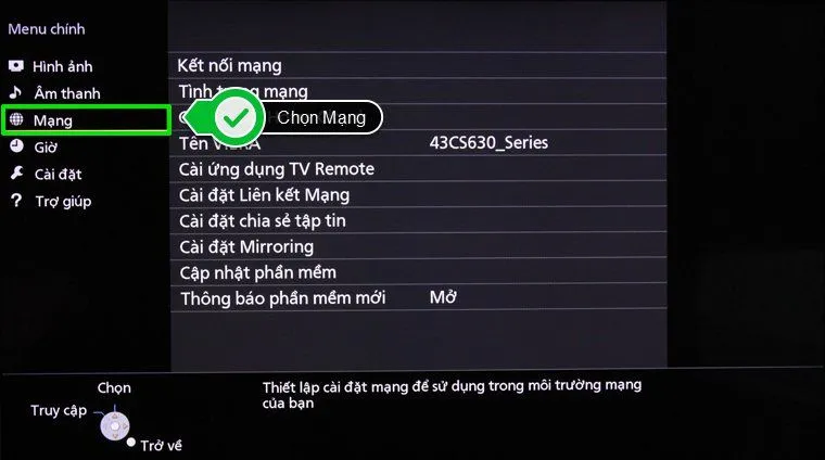 Chọn vào mục Mạng