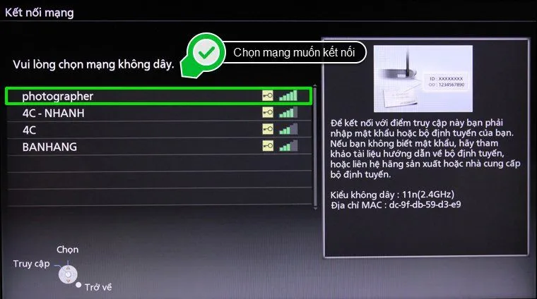 Chọn mạng WiFi muốn kết nối