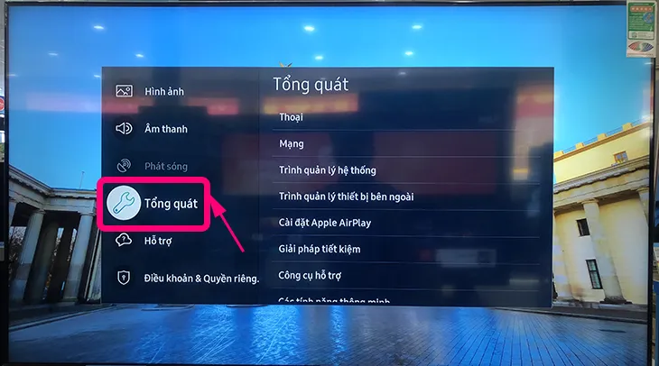 Mục Tổng quát trên tivi Samsung