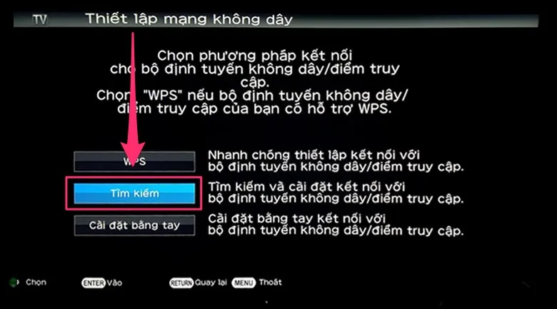 Danh sách mạng WiFi khả dụng trên tivi Sharp