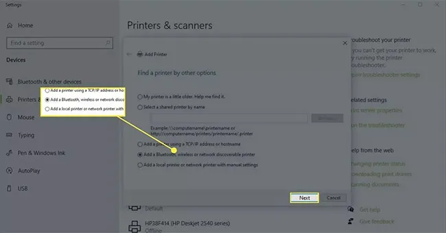 Chọn Add a printer manually