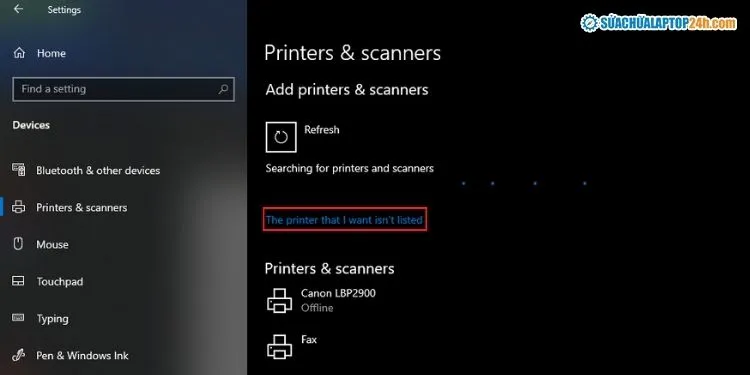 Chọn The printer that I want isnâ€™t listed