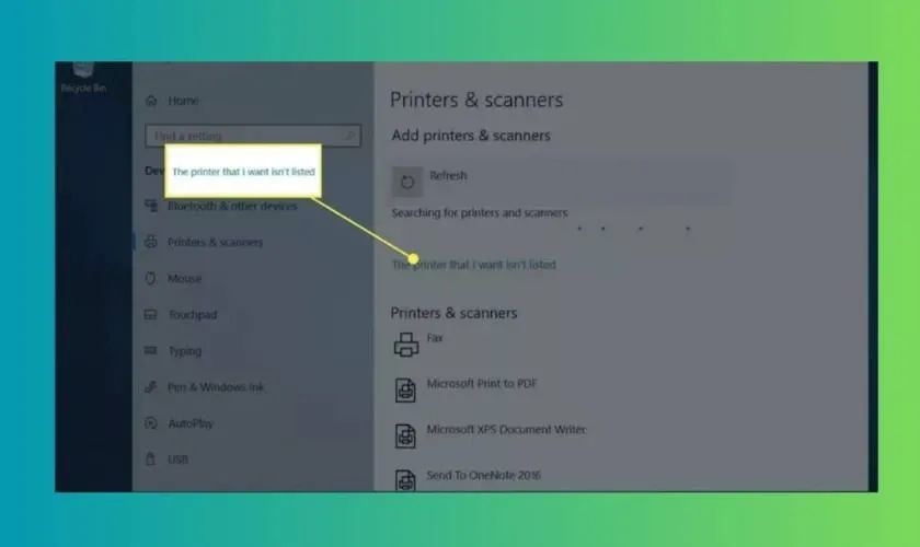 Xử lý khi không tìm thấy máy in