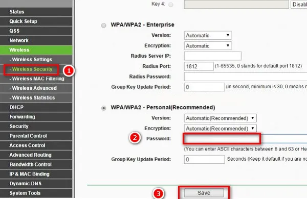 Thiết lập mật khẩu WiFi