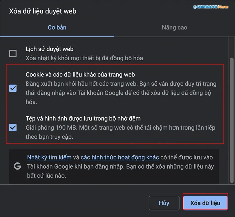 Xóa cache trình duyệt để cải thiện tốc độ
