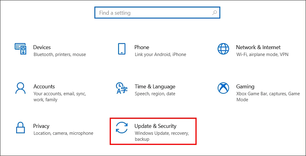 Mở Recovery settings