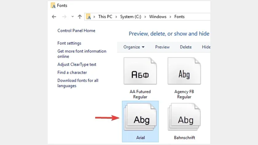 Thư mục Fonts trong Windows 10