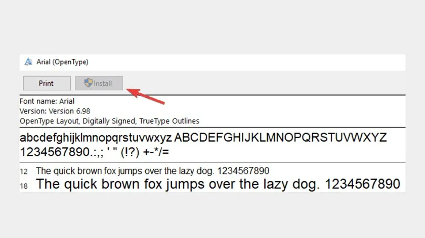 Cài đặt lại font Arial