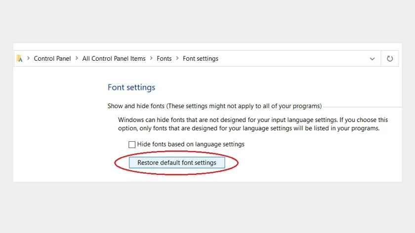 Mở thư mục Fonts trong Control Panel