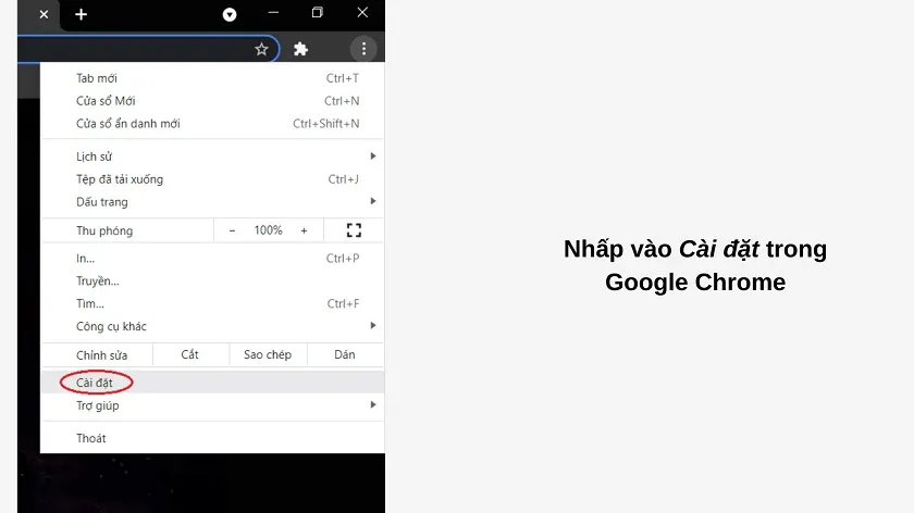 Vào Settings trong Chrome