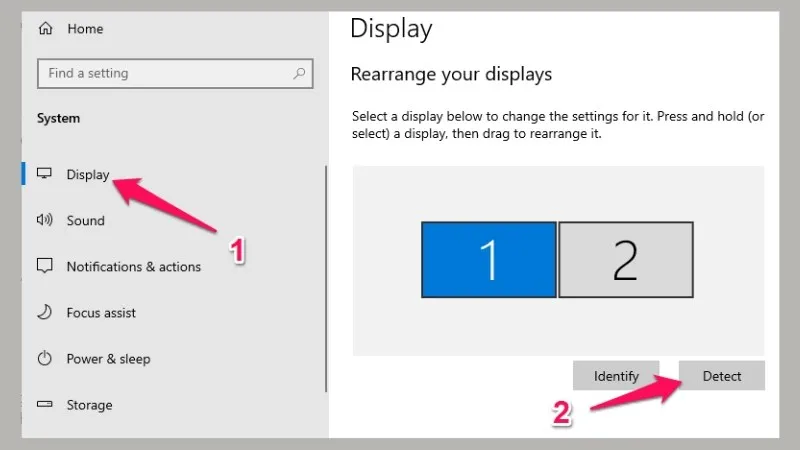 Sử dụng chức năng Detect trong Windows Settings để buộc phát hiện màn hình