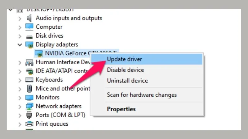 Cập nhật driver card đồ họa qua Device Manager