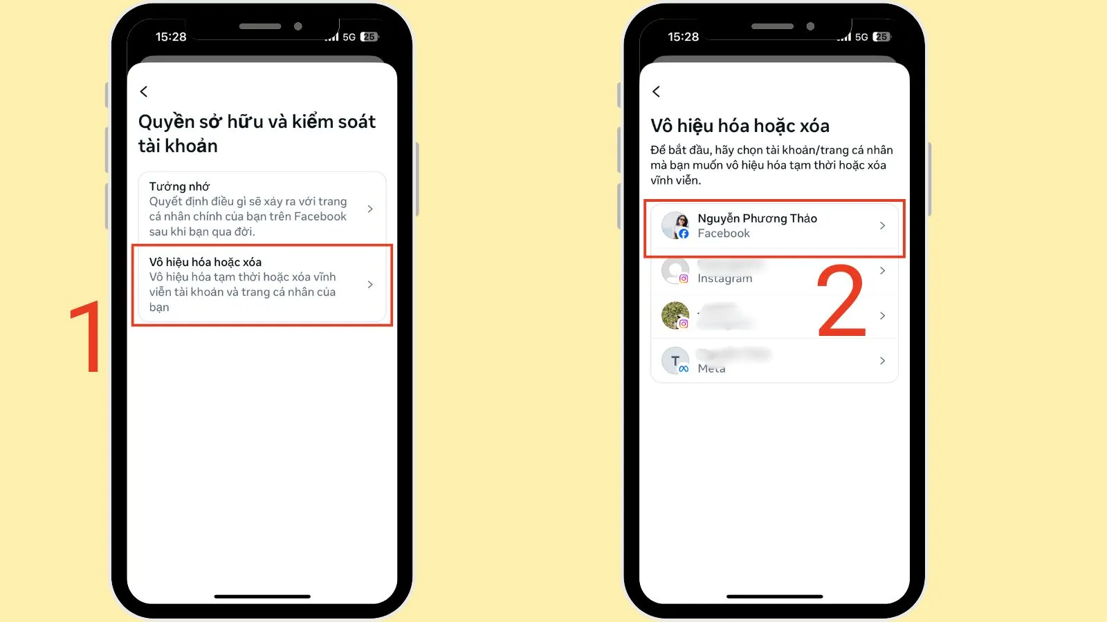 Chọn tài khoản cần vô hiệu hóa