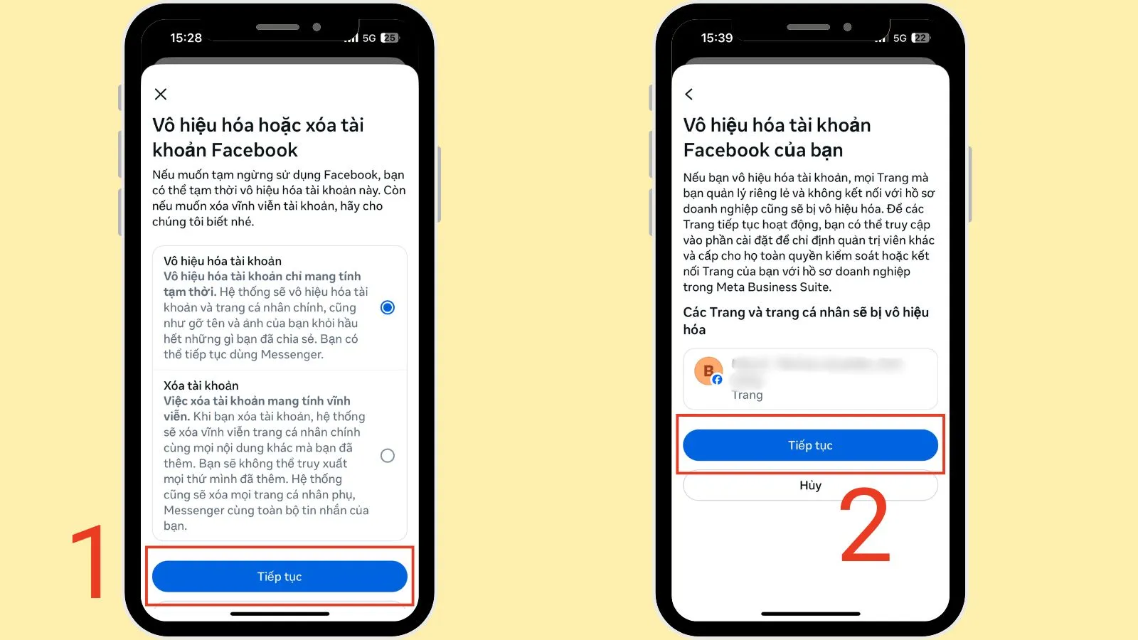 Xác nhận vô hiệu hóa tài khoản Facebook
