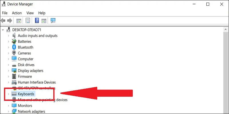 Bước 2: Khi cửa sổ Device Manager xuất hiện, bạn nhấn mục Keyboards