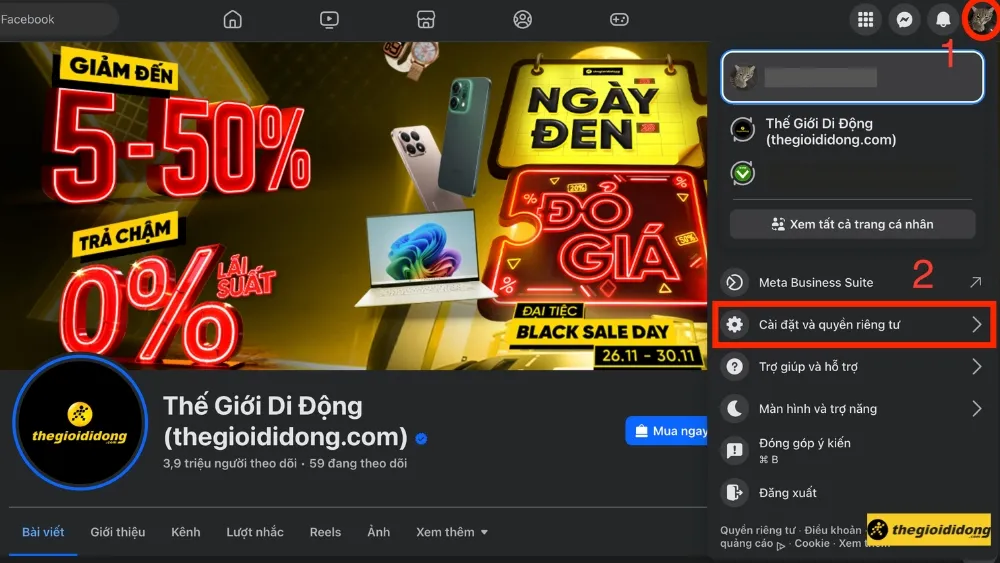 Truy cập cài đặt Facebook trên máy tính
