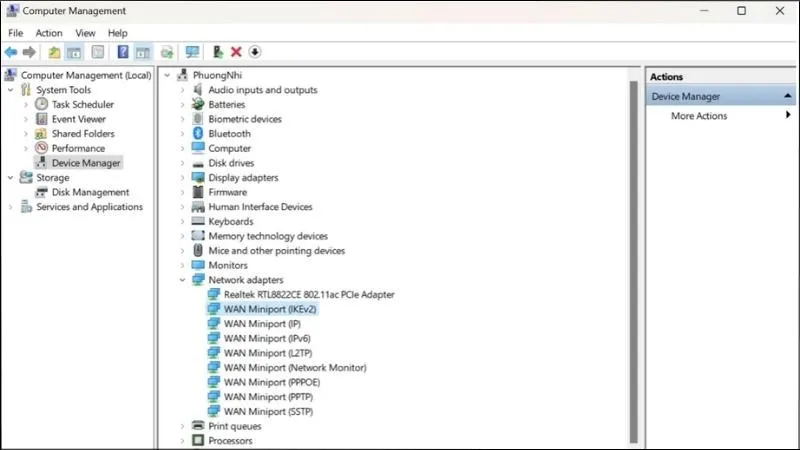 Thực hiện các bước như phần Kiểm tra thông qua Device Manager ở mục 2